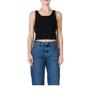 NEW ETERNE cropped scoop neck tank in black